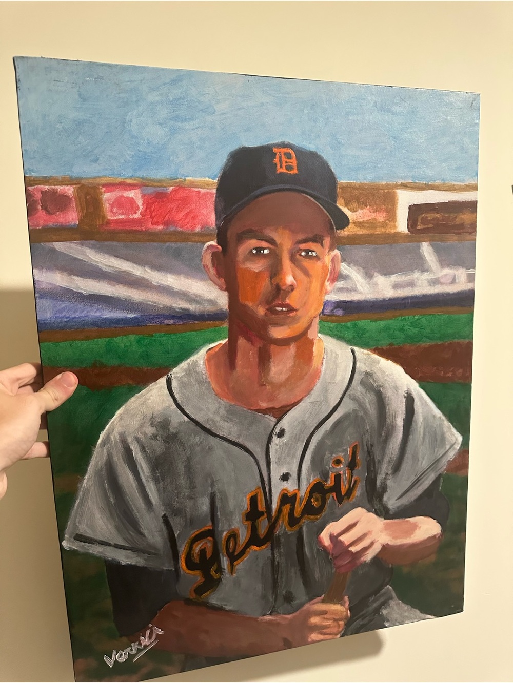 Al Kaline 18x24 painting Detroit Baseball Portrait Painting - Gray